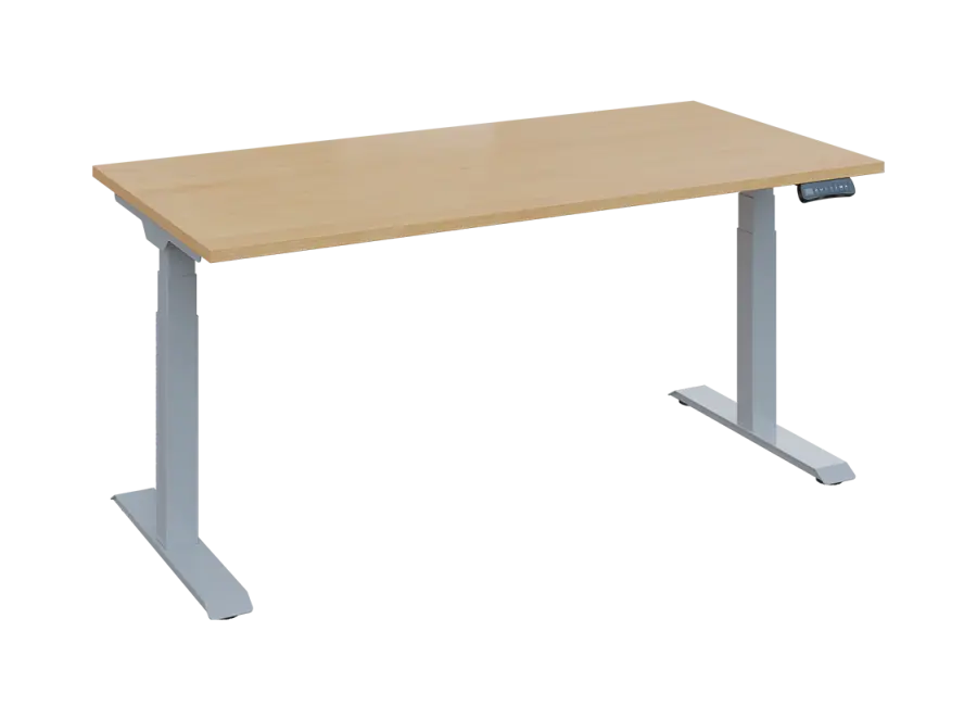 Fleximax 28-16 výškově nastavitelný stůl, kovová podnož stříbrná, deska 25 mm, široký 1600 mm, javor horský